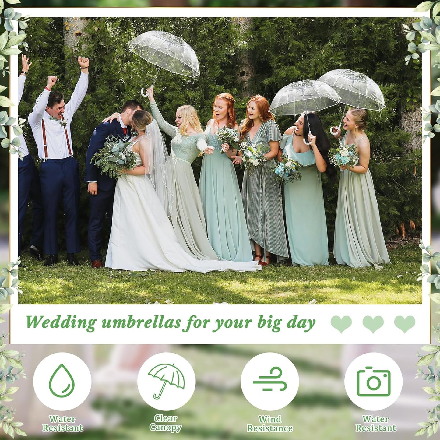 Wedding Favors for Guest Umbrella Gifts Bulk 52 Inch Large Dome Rain Windproof Stick Umbrellas with Thank You Tags and Rope Guest Souvenirs for Wedding Party Bridal Favors