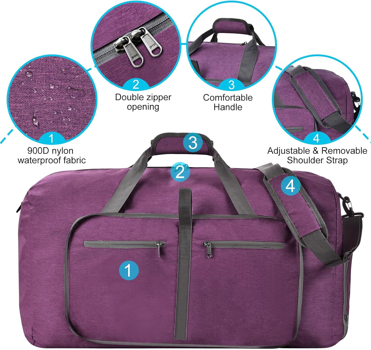 Felipe Varela Duffle Bag with Shoes Compartment and Adjustable Strap,Foldable Travel Duffel Bags for Men Women,Waterproof Duffel Bags