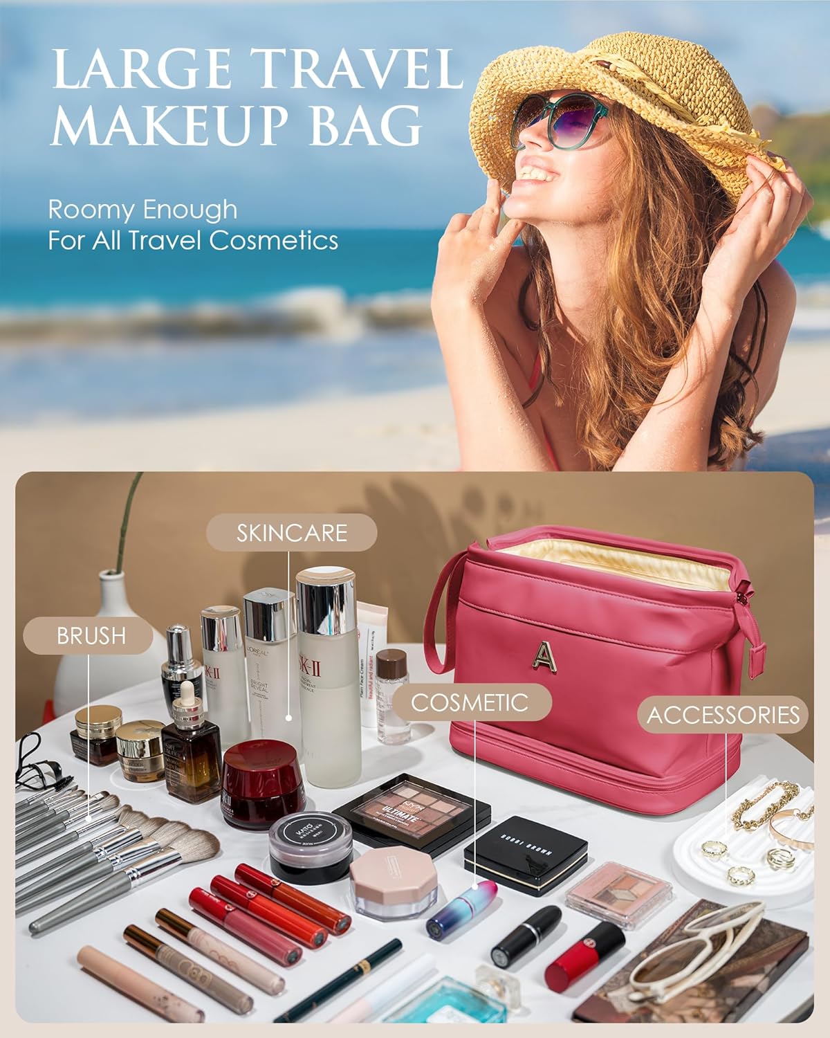 Engagement Gift, Makeup Bag for Women, Bridesmaid Engagement Gift for Her Travel Toiletry Bag Make Up Bag Pouch for Purse Bridal Shower Gifts for Engagement Wedding Bridesmaids Gift