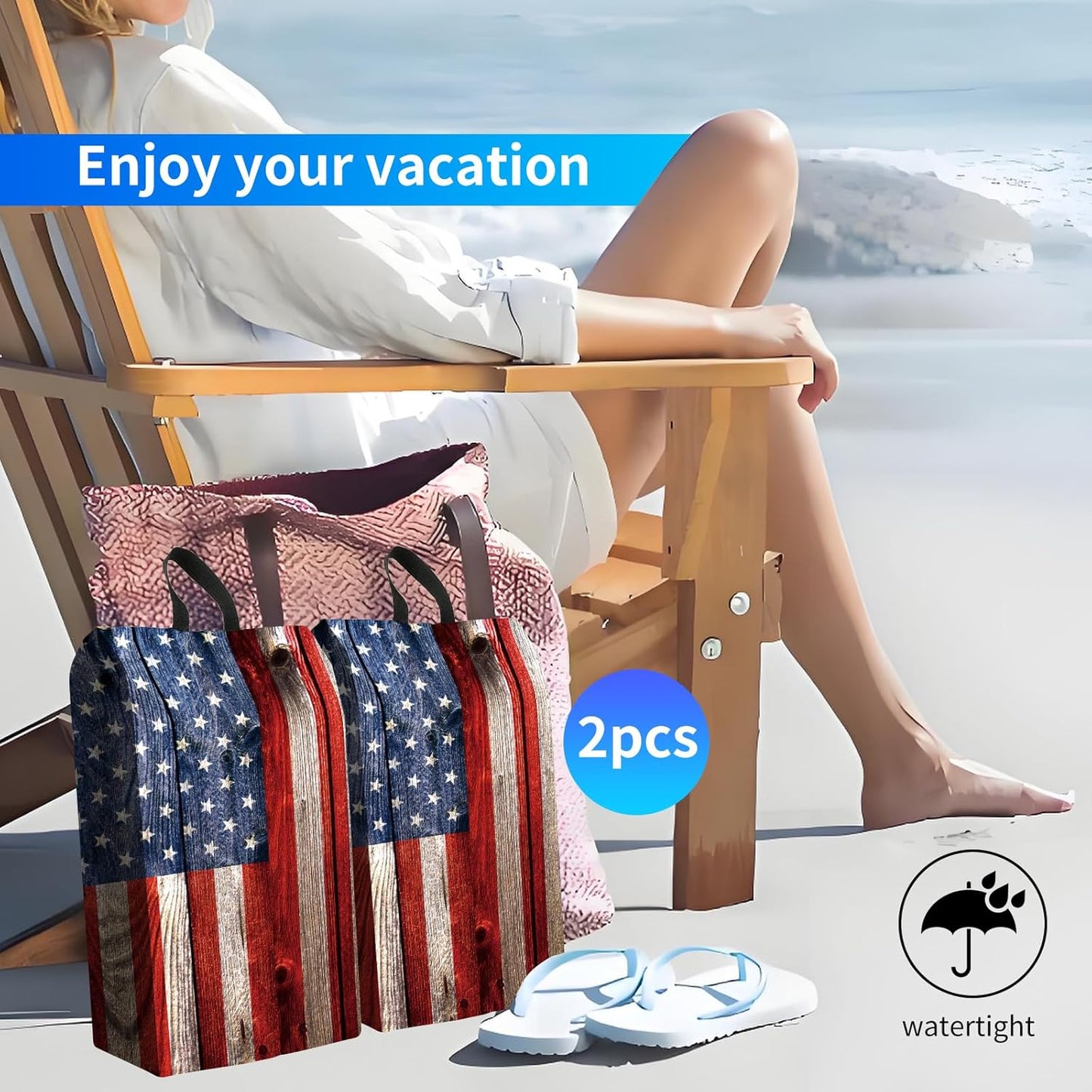 2pcs Shoe Organizer for Travel, Packing Shoe Travel Bags, Cute Shoe Bag with Zipper & Handle, Portable Travel Essentials for Women and Men USA Flag