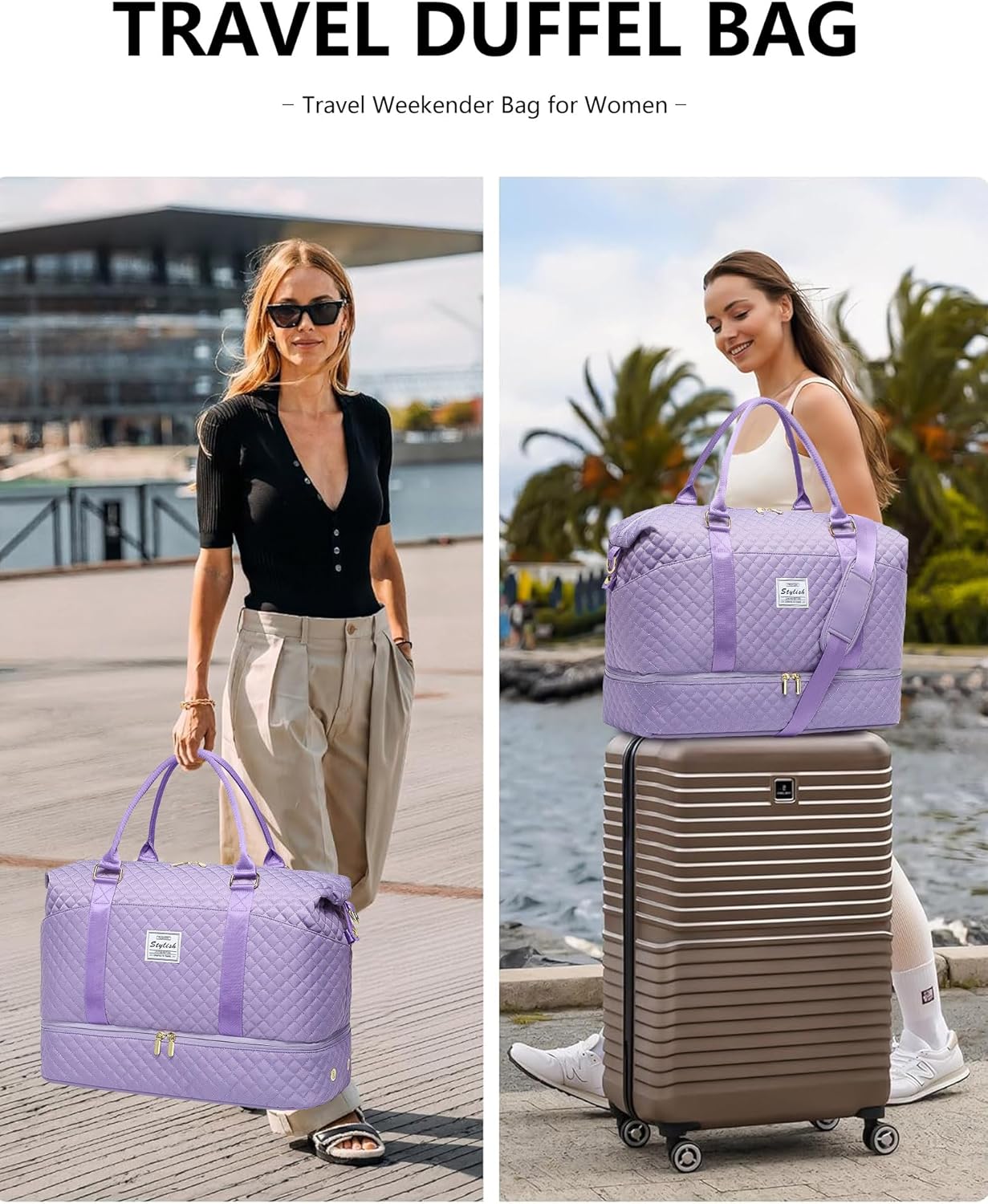 Women Weekender Travel Duffle Bag: Travel Duffel Overnight Bags with Shoe Compartment Large Carry on Tote Bag Toiletry Bag Weekend Yoga Gym Hospital Bags for Labor and Delivery with Wet Pocket Purple