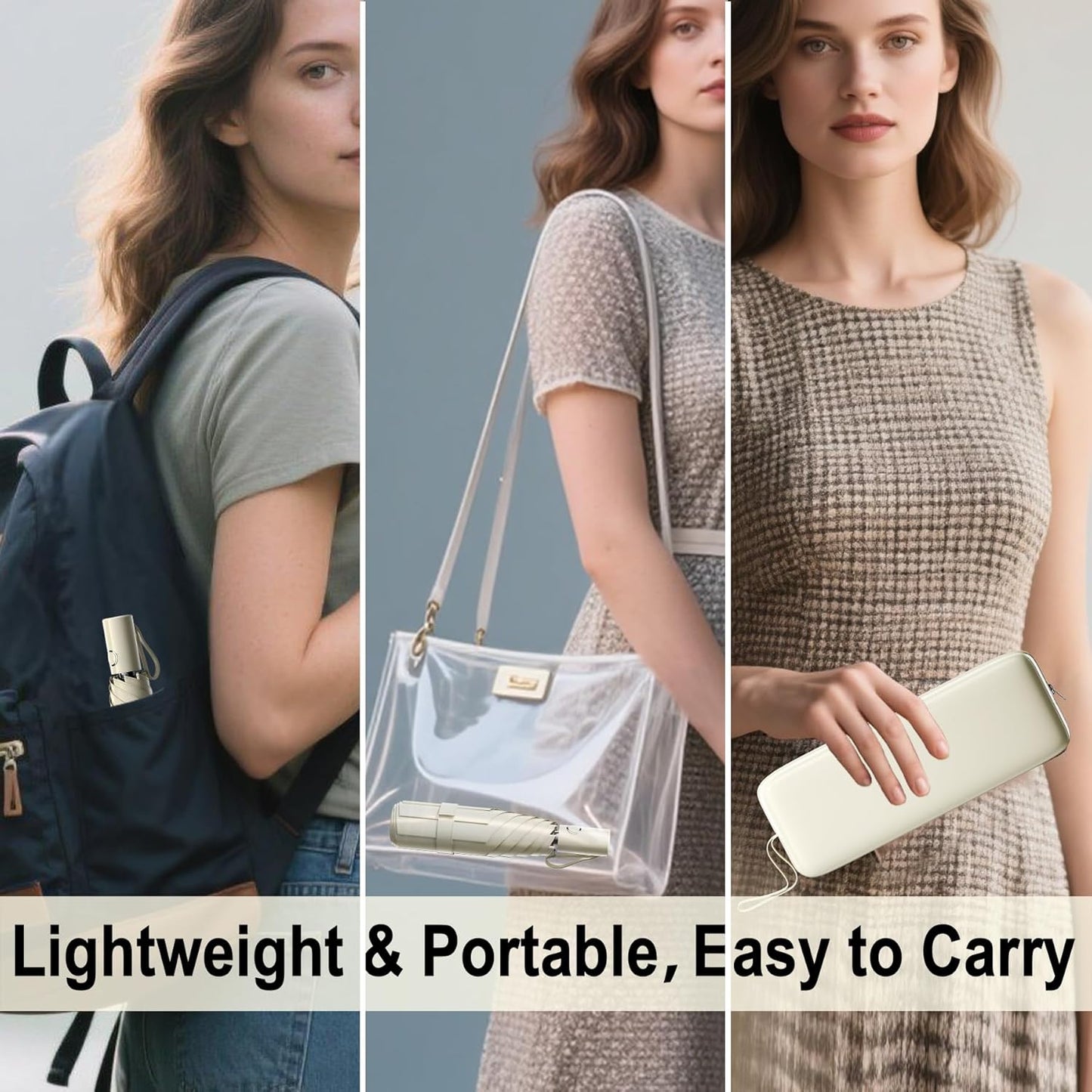 Automatic Mini Travel Windproof Folding Umbrella - UV Protection, Instant Open/Close for Rain/Sun, Small Compact Lightweight Design Fits in Tote Bag/Travel Case/Backpack for Commute, Women & Men