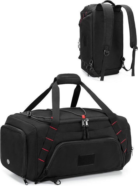26L Gym Duffle Bag with Backpack Straps, Shoe Compartment and Wet Pocket, Small Duffle Bag for Travel and Sports, Black