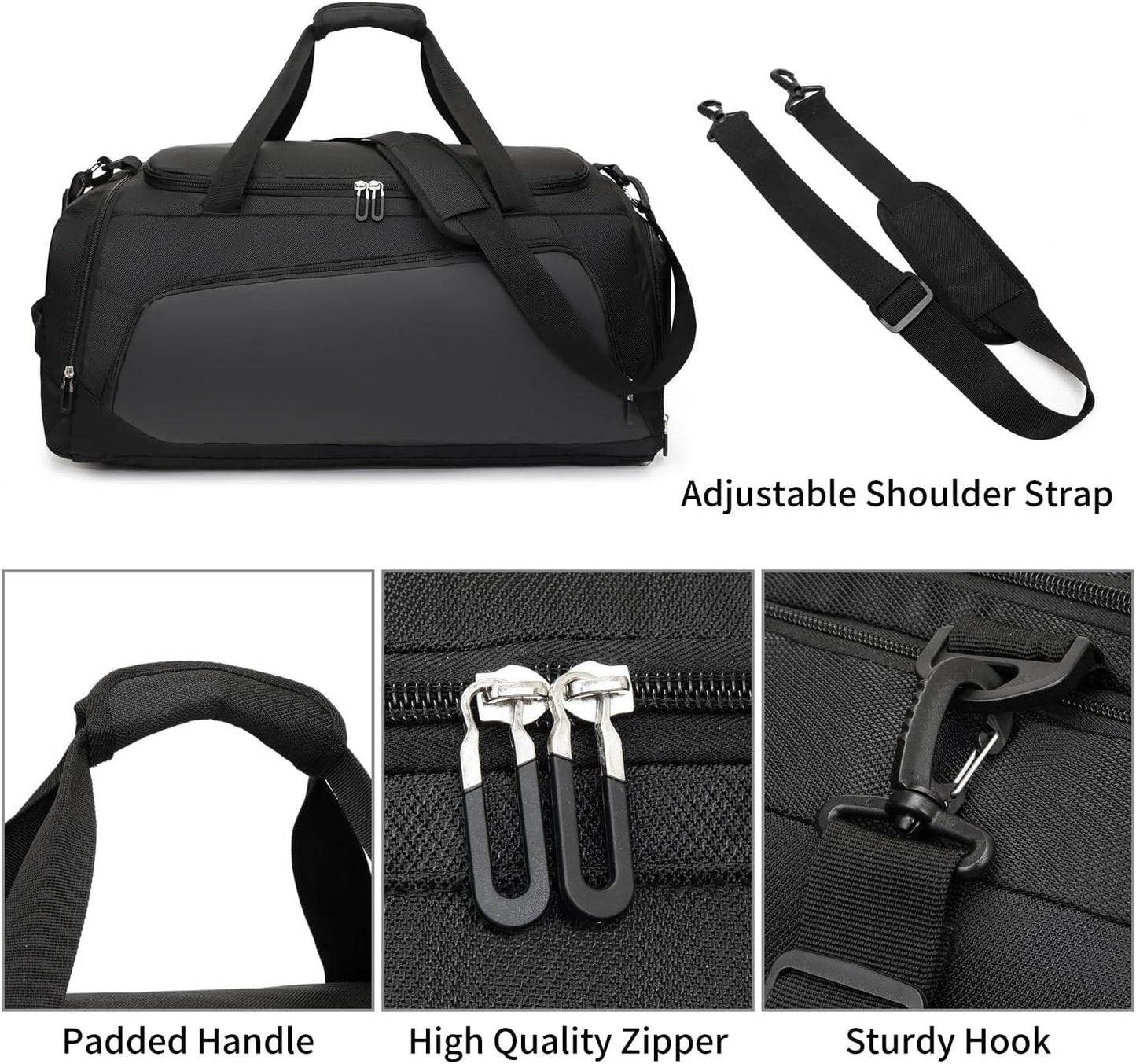 Waterproof Gym Bag with Shoe & Wet Compartment for Men/Women,Sports Duffle Bags for Workout/Fitness/Travel(Black,24.4"x12.6"x11.8")