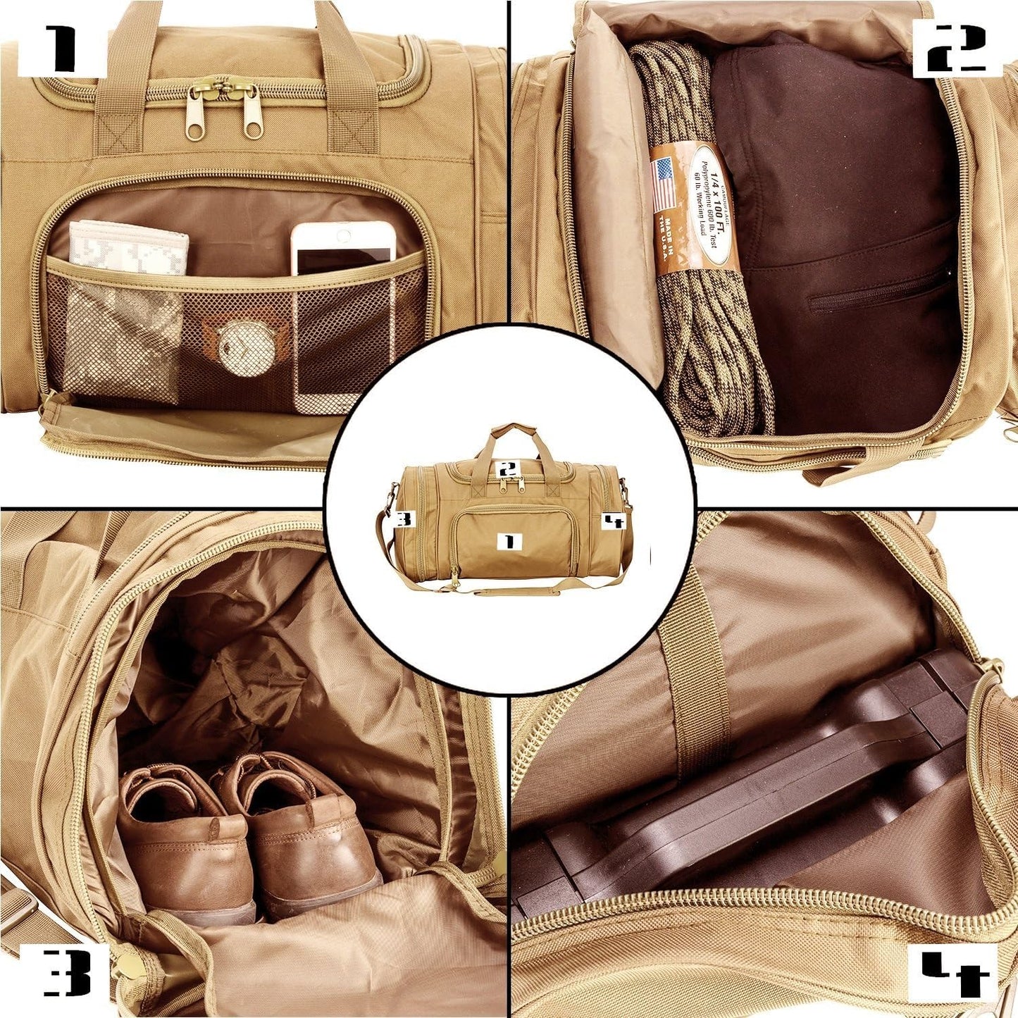 Gym Bag Duffle Bags for Men Women with Shoes Compartment Sport Weekend Travel Overnight Carry On Bag for Tactical Military Travel Work Out Bags (Tan)