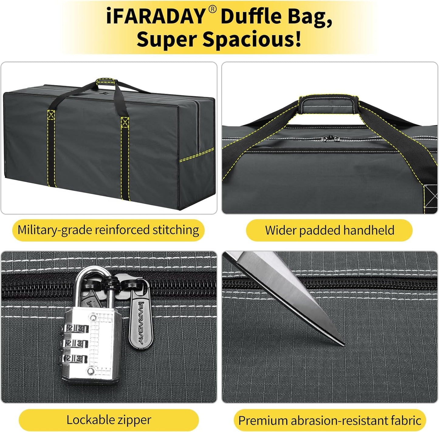 155L Extra Large Duffle Bag - 42 inch Heavy Duty & Water Resistant Duffel Bag Durable Luggage Storage Bag for Camping, Travel, Sports (Grey)