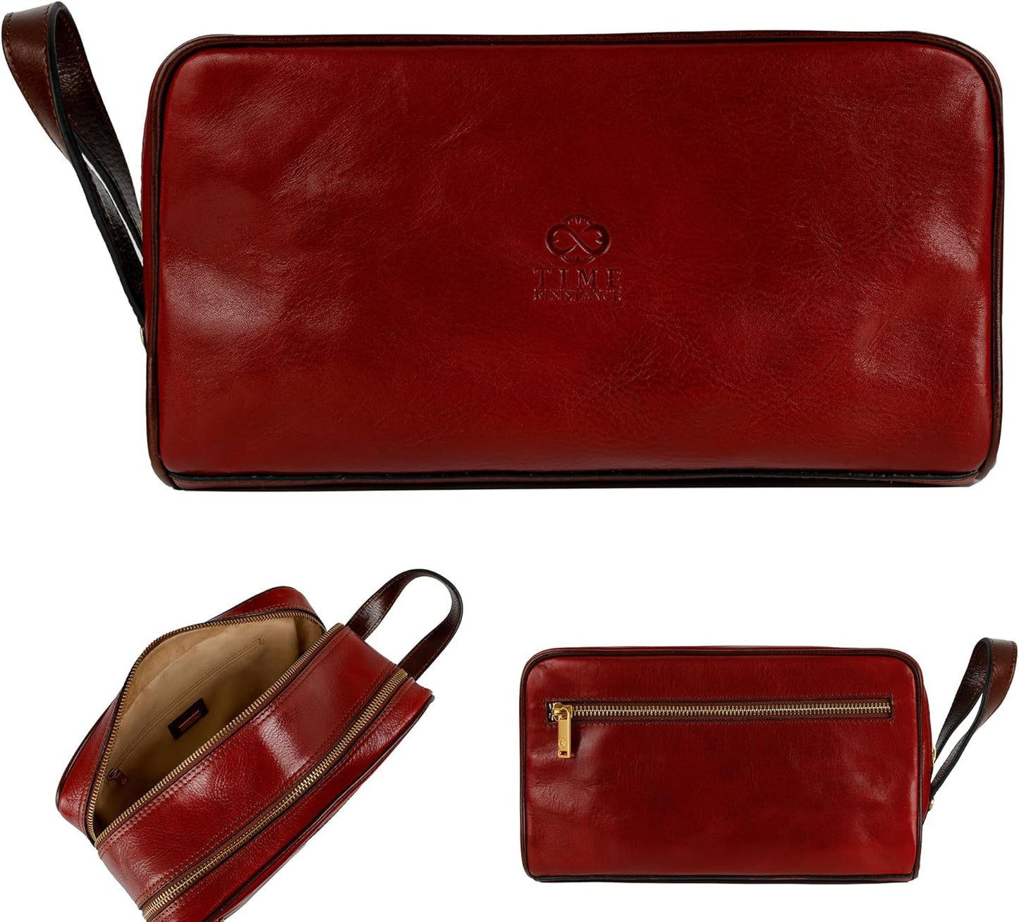 Time Resistance Leather Cosmetic Bag Toiletry Italian Classy Dopp Kit