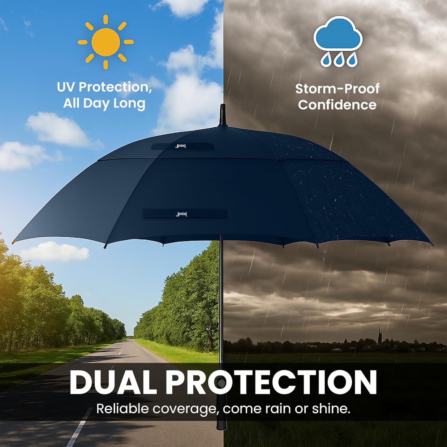 Golf Umbrella Windproof - 62/54/47 Inch Large Umbrellas For Rain Heavy Duty - Automatic Open Ultimate UV Protection - Water Repellent Double Canopy Vented - Best Sports Umbrella