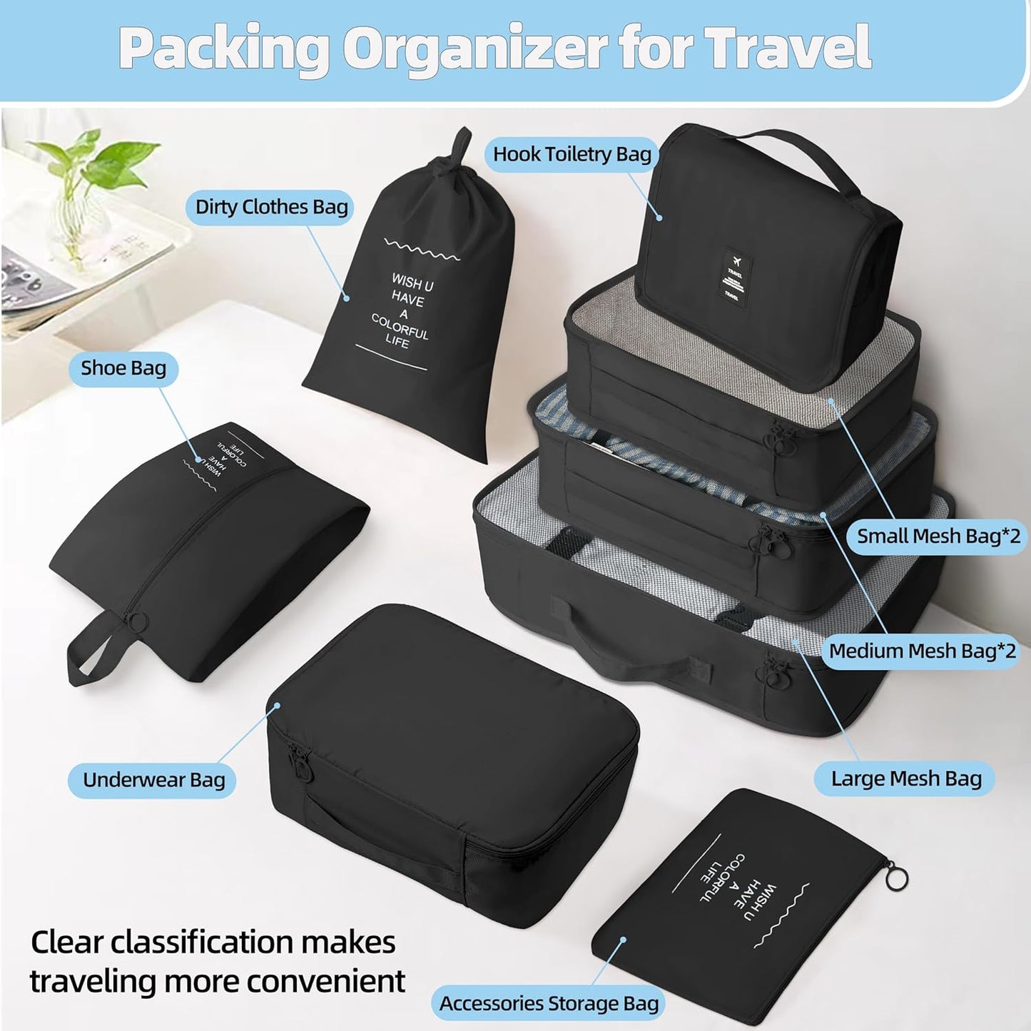 10 Pcs Set Packing Cubes - Travel Packing Organizers, Expandable Suitcase Organizer, Luggage Organizer Bags