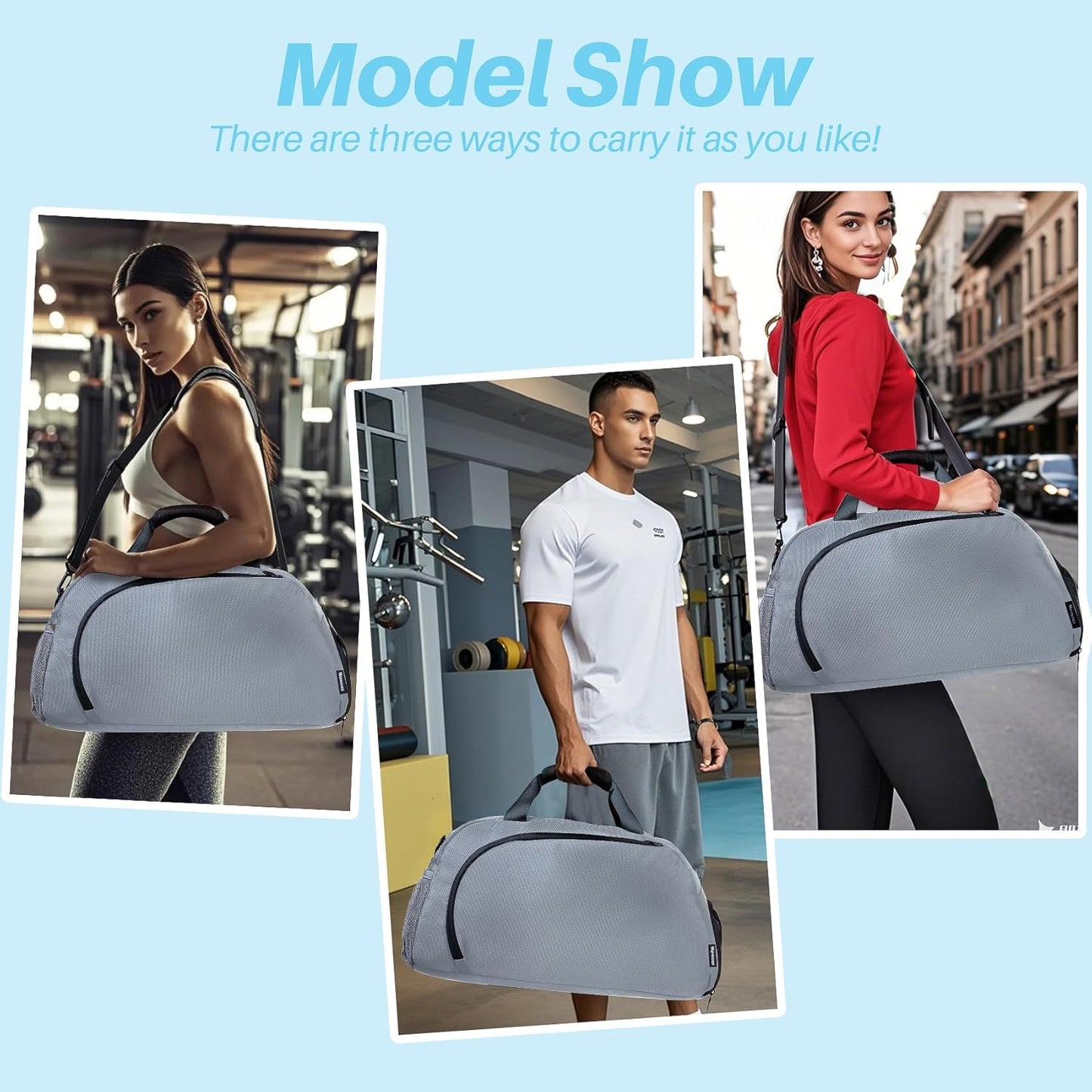 Small Gym Bag with Shoes Compartment & Wet Pocket,Unisex Sport Duffel Bag for Pickleball Paddle,Waterproof Workout Weekender Overnight Bags for Travel Yoga Swimming,Silver Grey