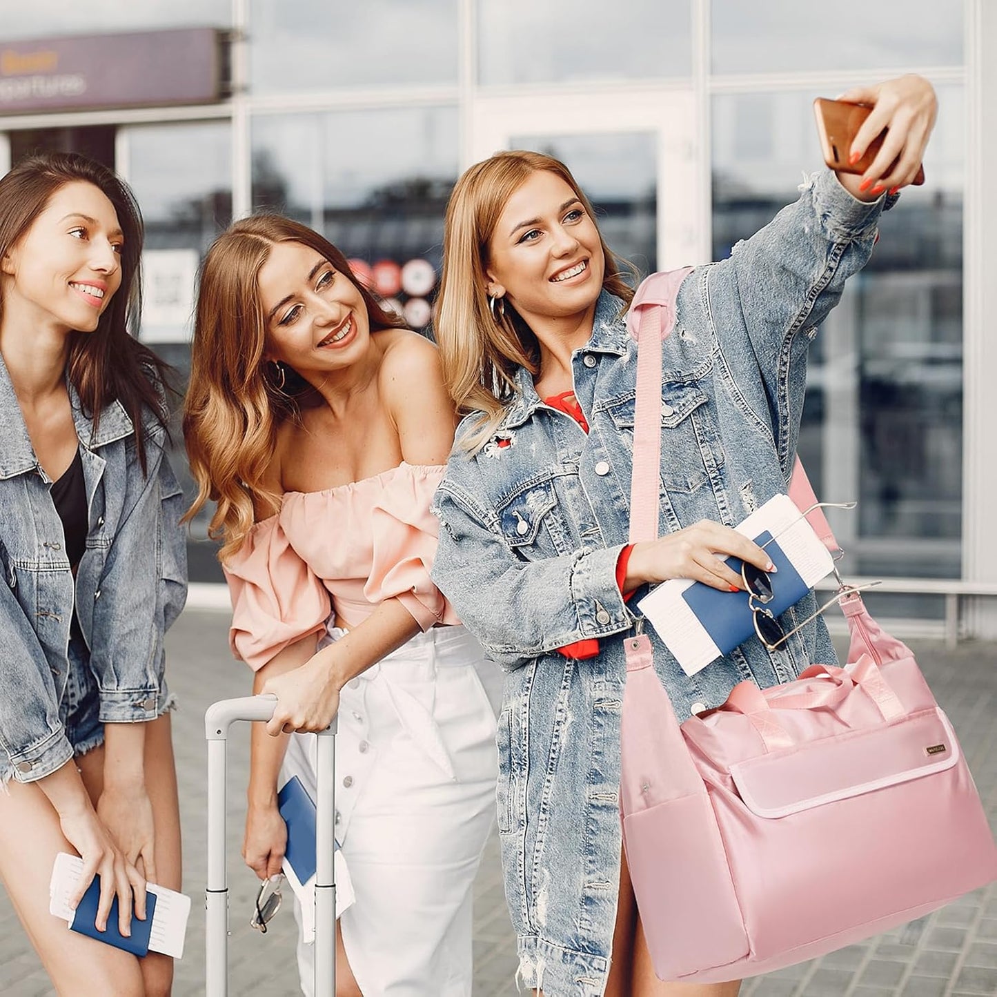 18x14x8 Personal Item Bag with Wet Pocket & Toiletry Bag, Travel Duffel Bag for Gym Underseat Weekender Carry On Luggage for Women Men (Pink)