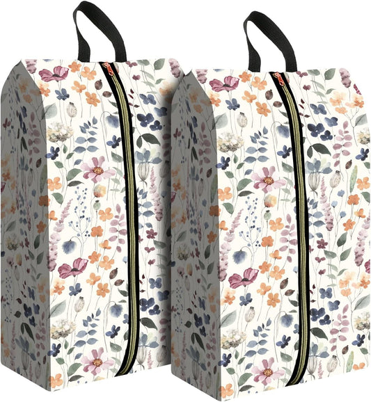 2pcs Shoe Organizer for Travel, Packing Shoe Travel Bags, Cute Shoe Bag with Zipper & Handle, Portable Travel Essentials for Women and Men Spring Flowers