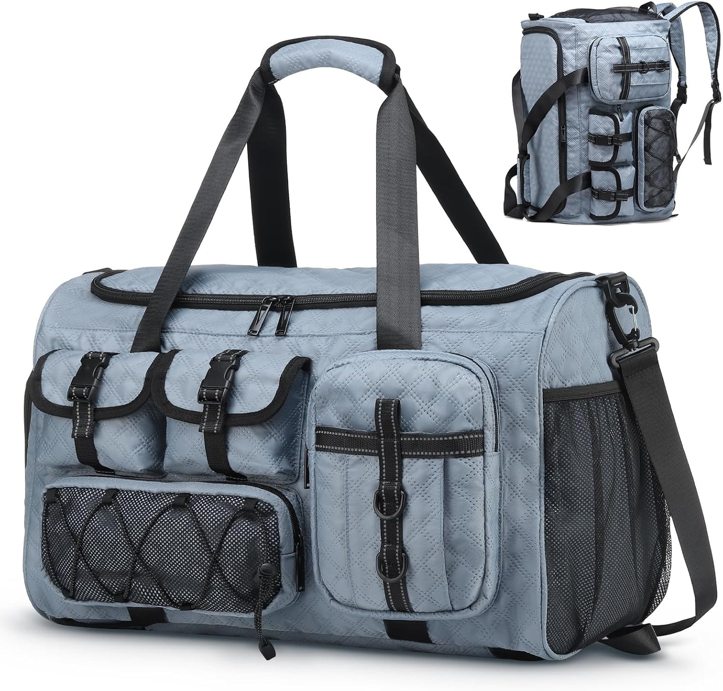 Gym Bag for Men Women, 40L Sport Duffel Bag, Anti-Theft Overnight Backpack W/Shoe Compartment for Fitness Travel, Light Blue