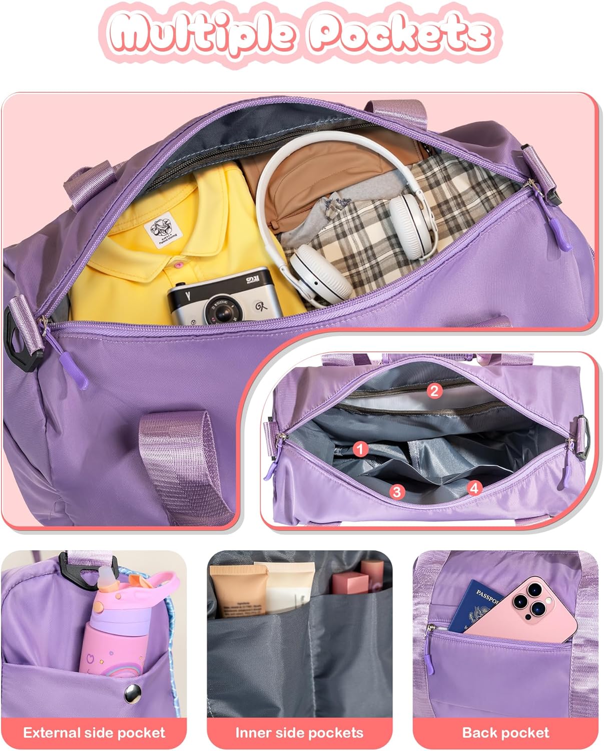 6 7 8 9 10 Year Old Girls Birthday Gift-Girl Gym Bag with Shoe Compartment, Kid Personalized Weekender Overnight Bags, Initial Travel Tote with Makeup Pouch, Easter Gifts for Teen (Letter Q)