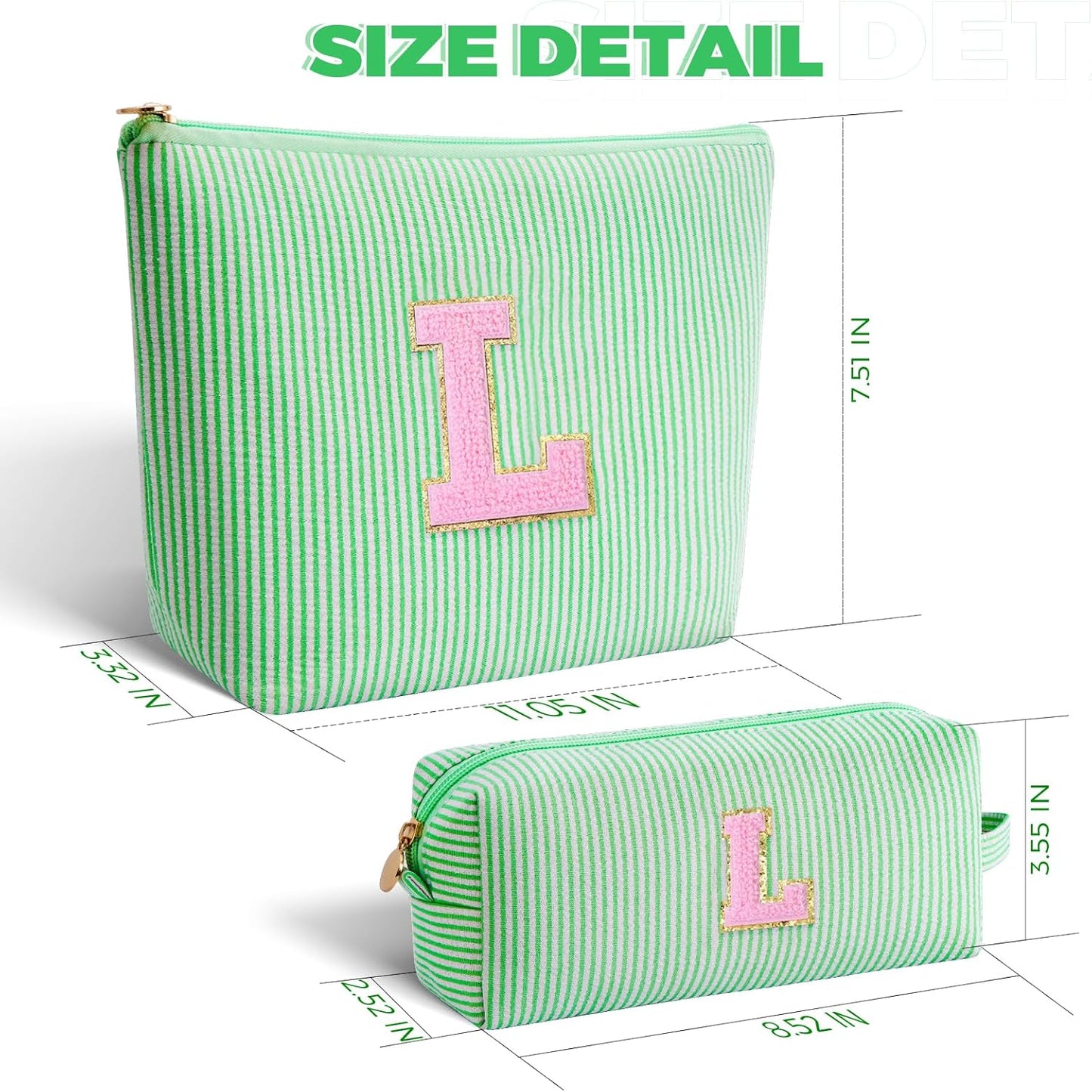 Monogrammed Gifts for Women - Cosmetic Bag for Teen,Initial Cute Makeup Bag Set for Women,Trendy Pouch for Niece Sister Friend Female Her,Birthday Gifts for Daughter - Green,L