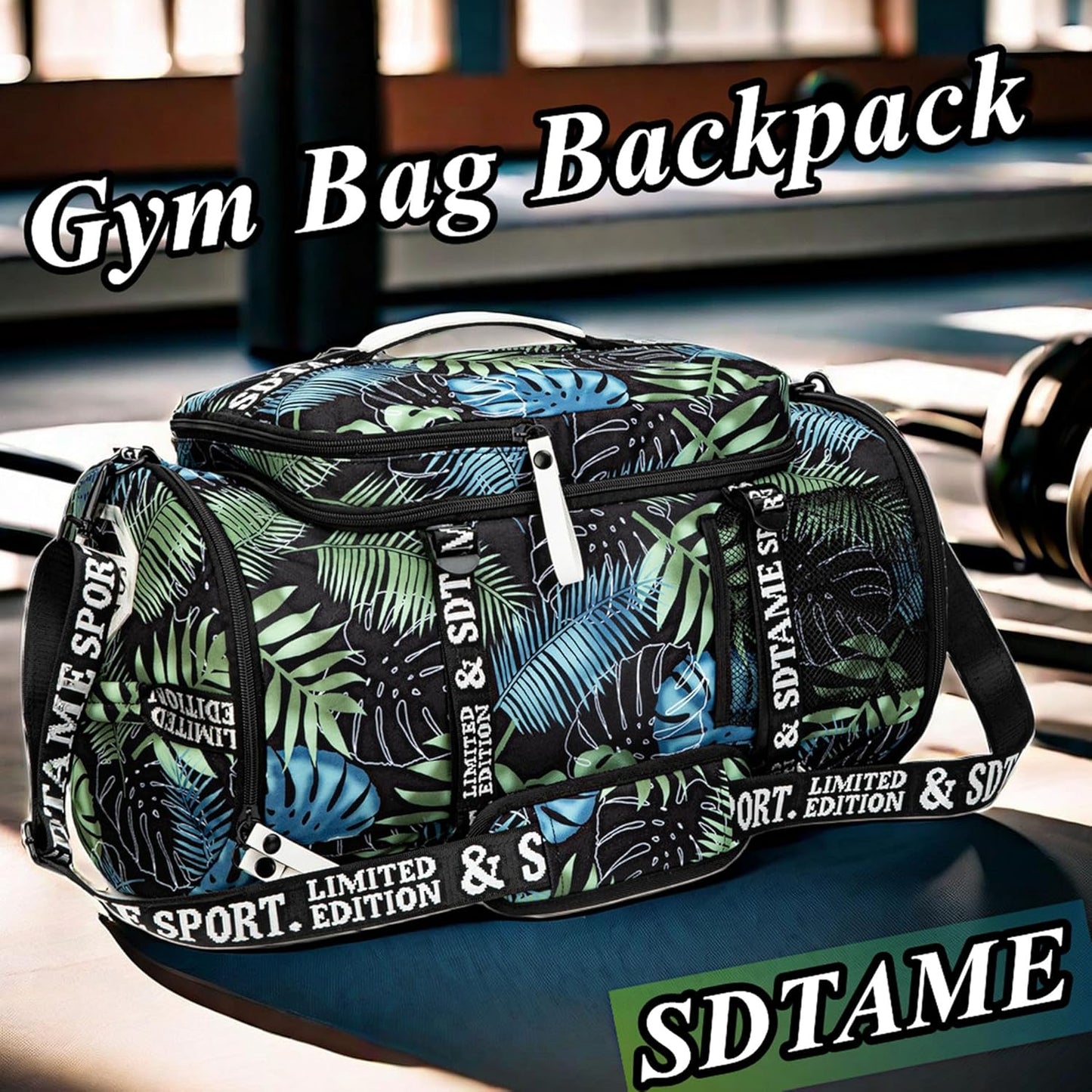 Gym Duffle Bag Backpack with Shoe Compartment,4 ways Travel Backpack for Women and Men,Multi-Functional Weekender bag with Waterproof Layer&Laptop Compartment for Fitness, Travel,Camping