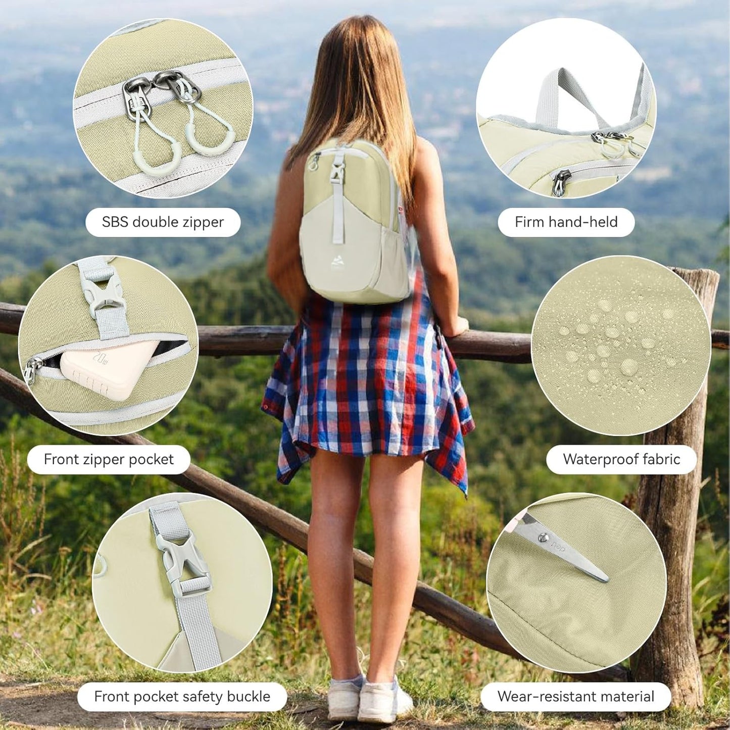 15L Small Hiking Backpack for Men Women Lightweight Packable Backpack Foldable Casual Daypack for Camping Travel Outdoor, Beige