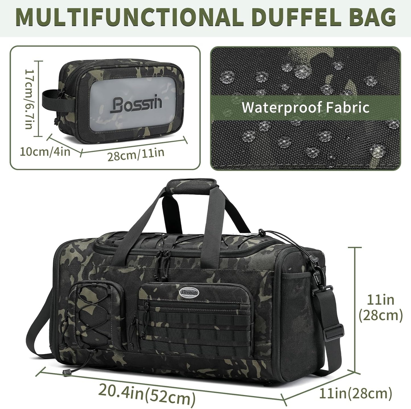 Bosstin Gym Bag for Men & Women,45L Travel Duffle Sports Duffel Bag Gym Weekender Overnight Backpack with Shoe Compartment (GREEN CAMOUFLAGE)