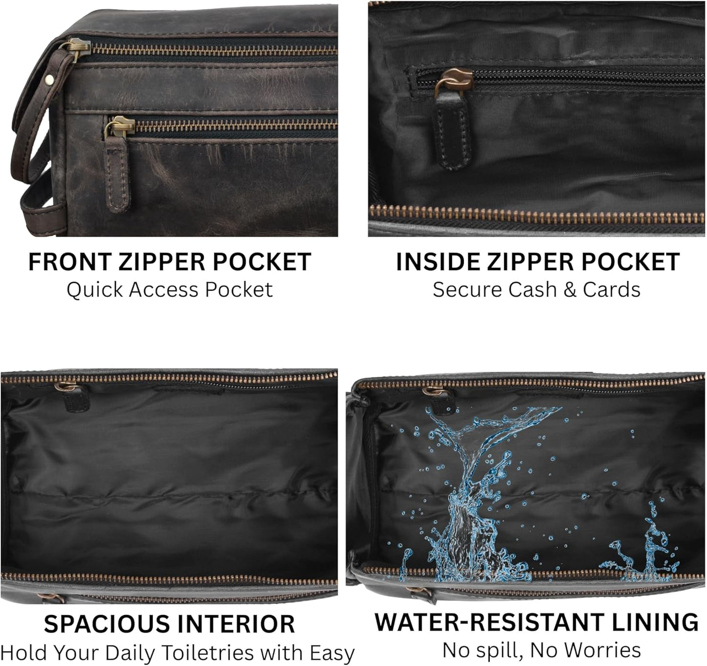 Leather Travel Toiletry Bag for Men & Women – Genuine Leather Dopp Kit, Shaving Organizer, Waterproof Lining, Spacious Toiletry Organizer Gift for Unisex- Chalkboard Grey