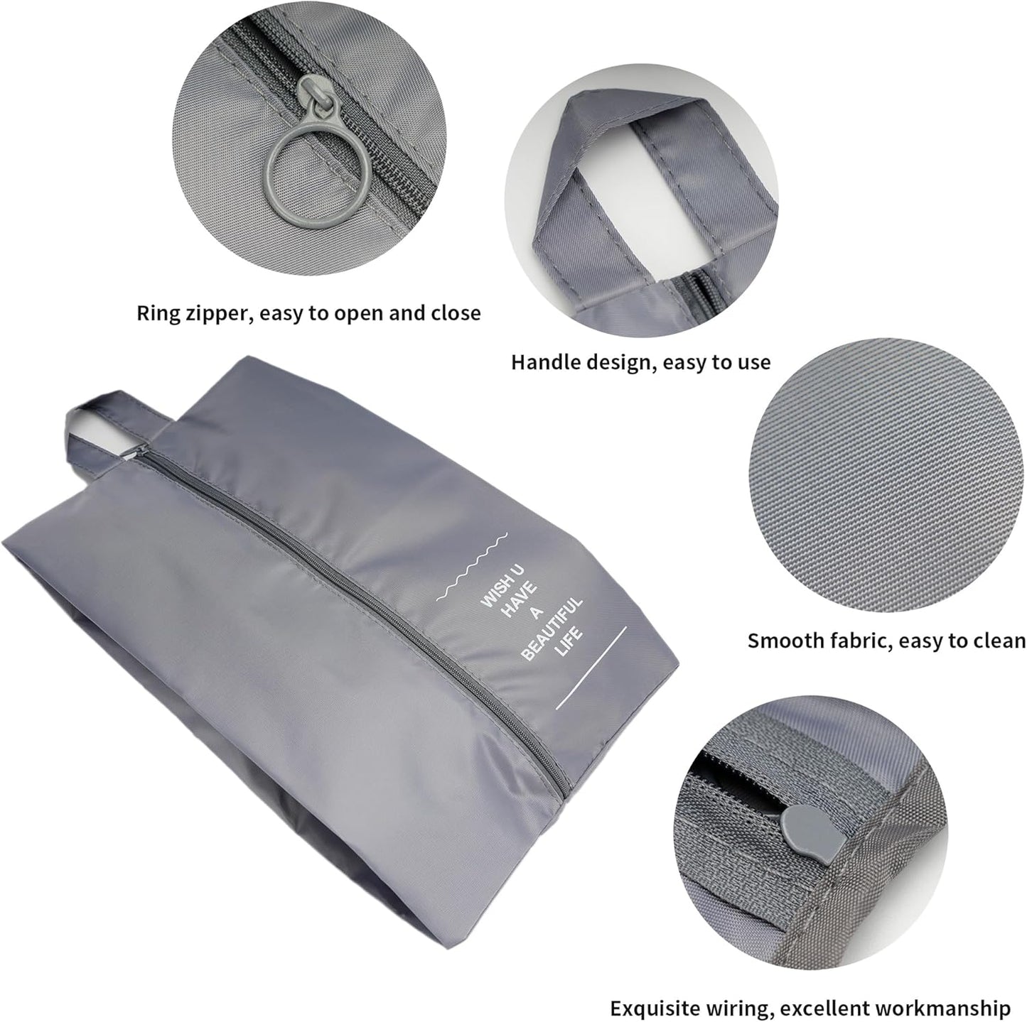 Shoe Bags for Travel, 2 Pack Large Multi-color Shoe Bags for Men Women, Waterproof Portable Shoe Organizer bag with Sturdy Zipper (Grey)