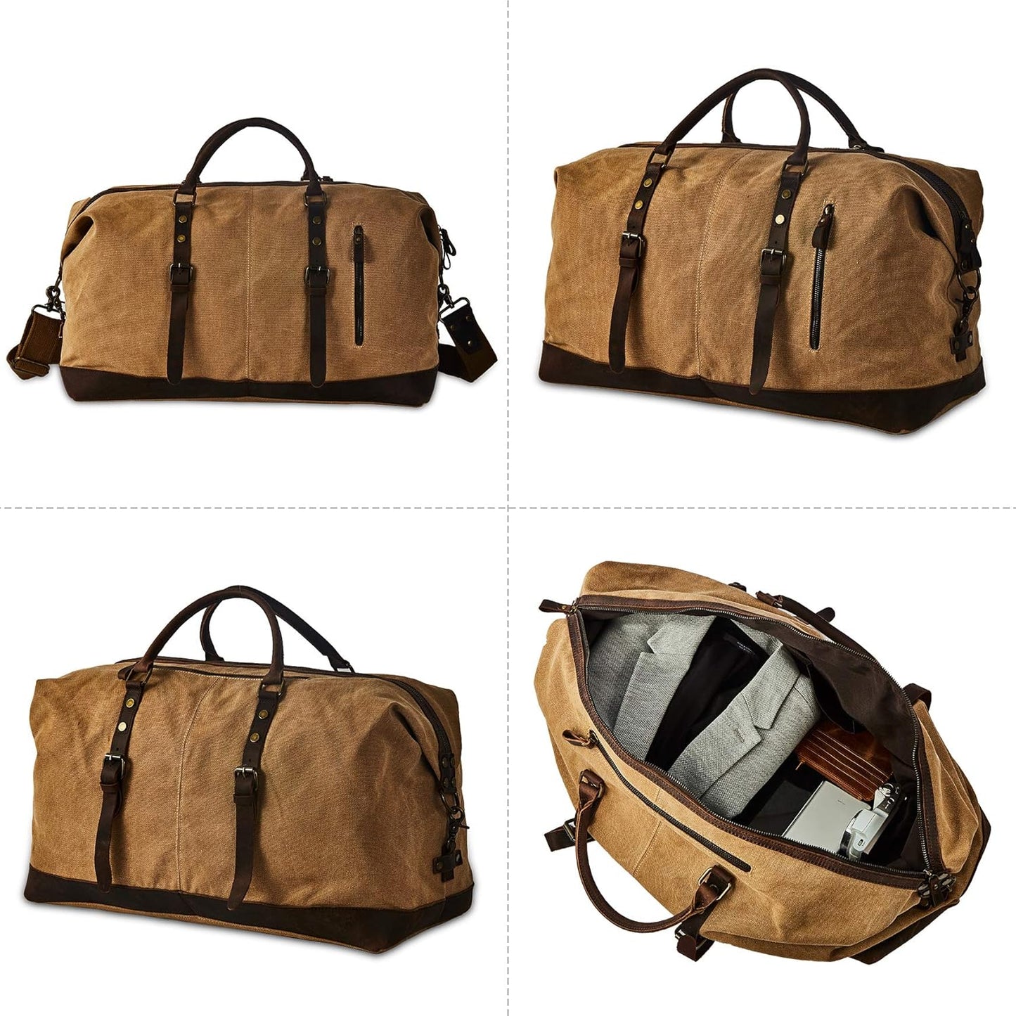 Men's Waxed Canvas Vintage Overnight Duffel Weekend Business Excursion Road Bag Travel Luggage