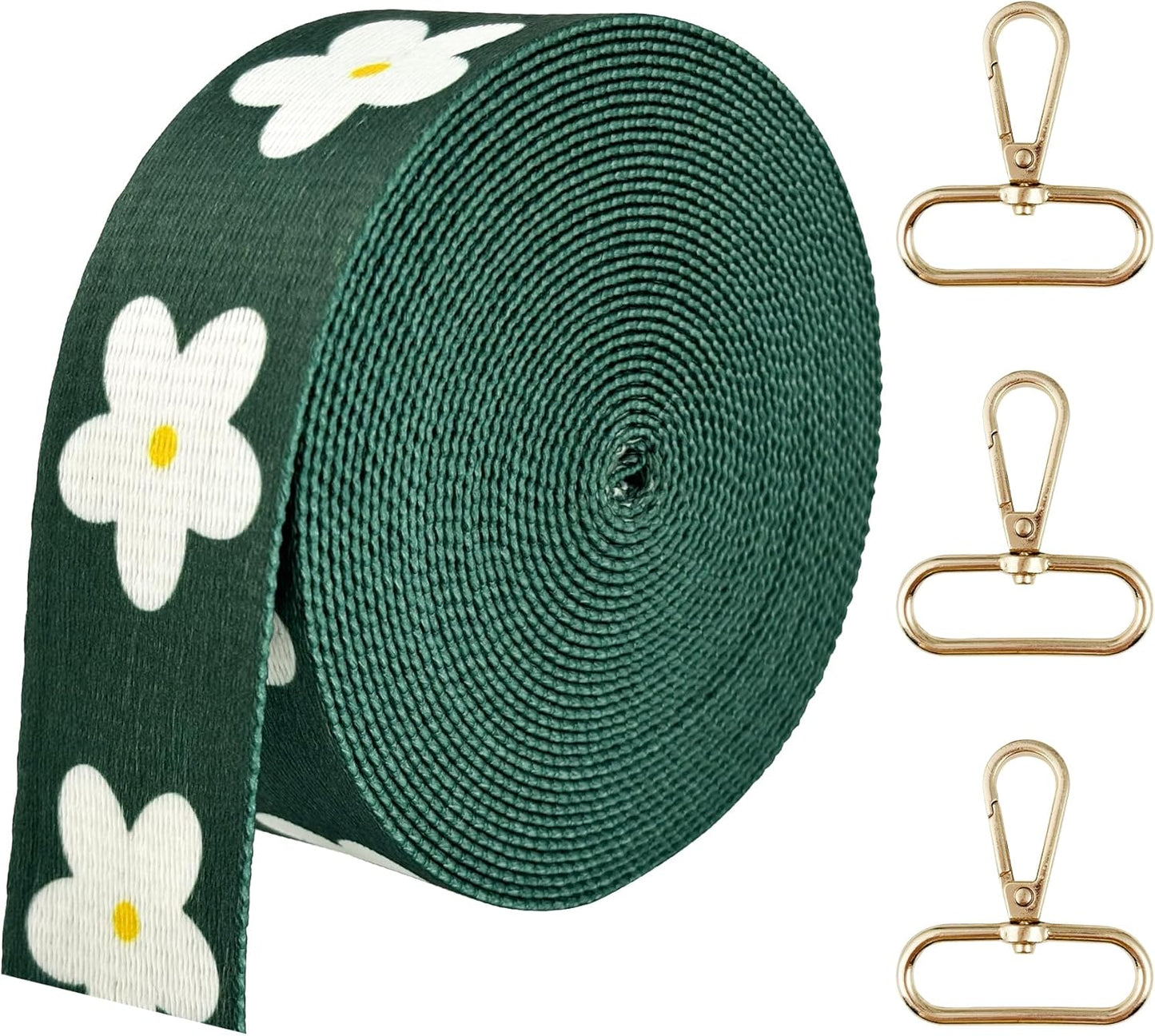 1.5 inch Printed Nylon Webbing Straps for Bags with Buckle 1 1/2 inch 6 Yards Deep Green Thick Patterned Fabric Webbing Luggage Handle Ribbon for Backpack-Home Deco-Clothing-Sewing-DIY Crafts