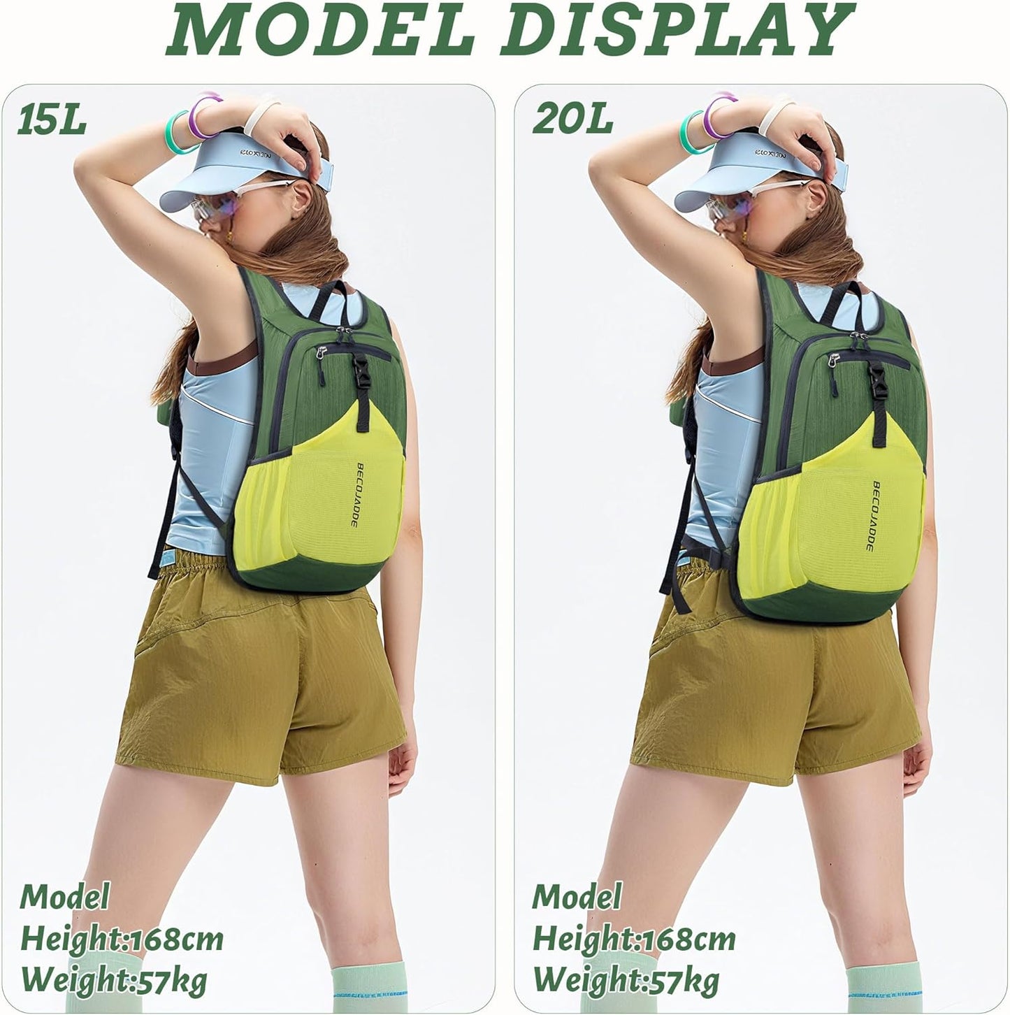 15L Small Hiking Backpack for Men Women Foldable Packable Back Pack Ultralight Hiking Daypack for Travel Camping Outdoor, Olive Green Yellow