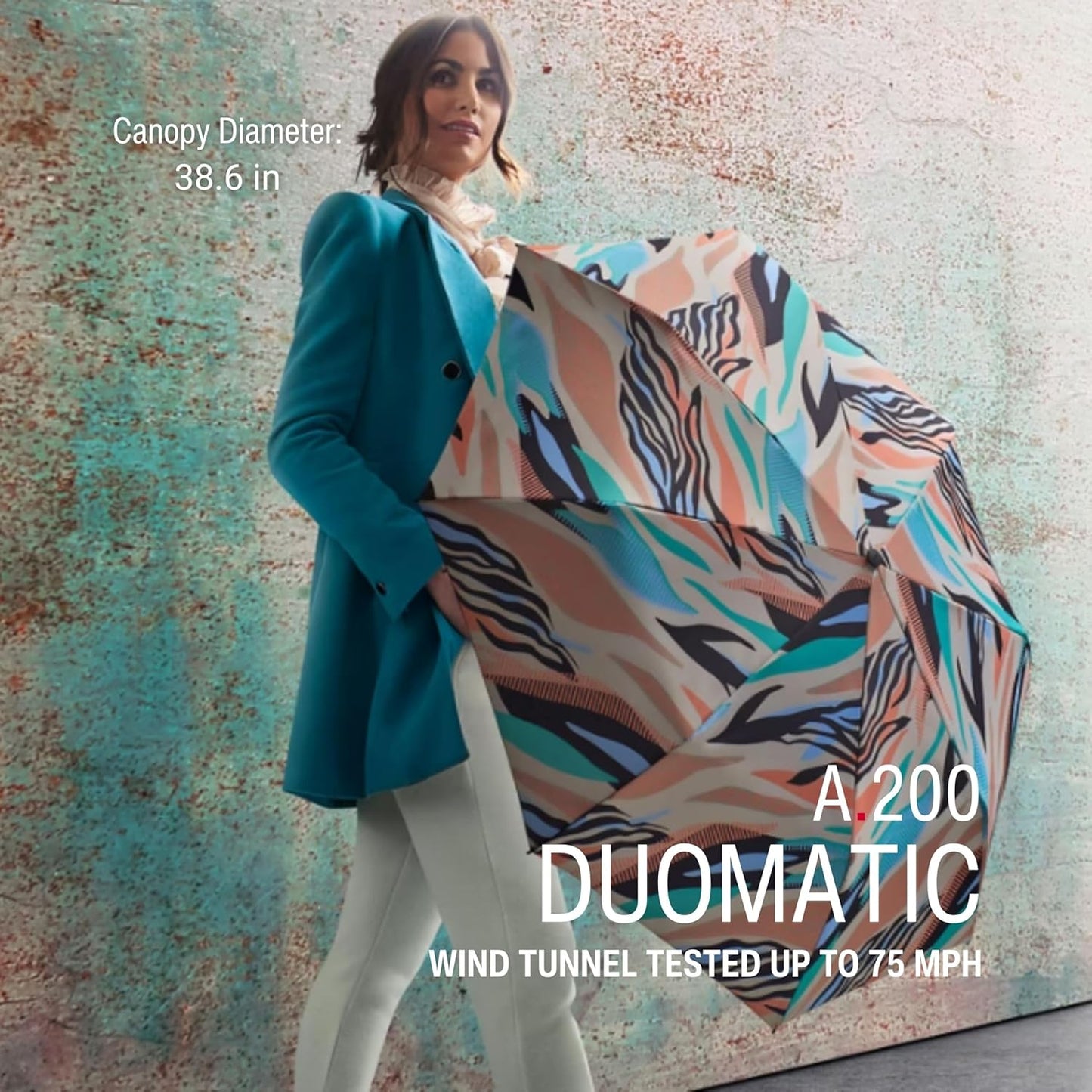 Knirps A.200 Medium Duomatic Windproof Umbrella for Adults – Automatic Open Close 38.5" Canopy, Travel Case Included