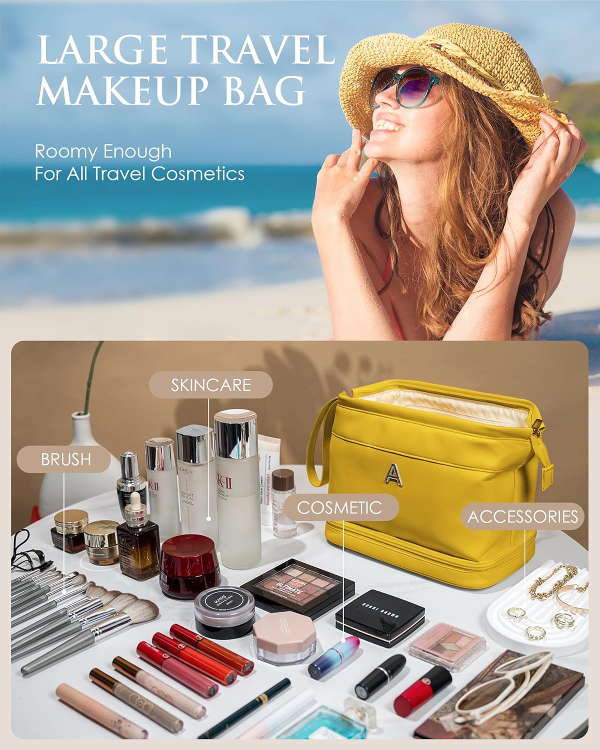 Makeup Bag, Travel Gifts, Skin Care Bag-Personalized Bags, Waterproof Double Layer Cosmetic Bag, 7 8 9 10 11 12 13 14 15 16 17 18 Year Old Girl Birthday Gifts Teen Girl Stuff