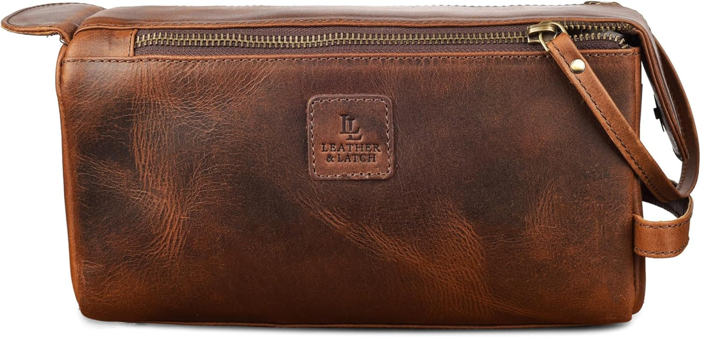 Leather Travel Toiletry Bag for Men & Women – Genuine Leather Dopp Kit, Shaving Organizer, Waterproof Lining, Spacious Toiletry Organizer Gift for Unisex- Rustic Brown