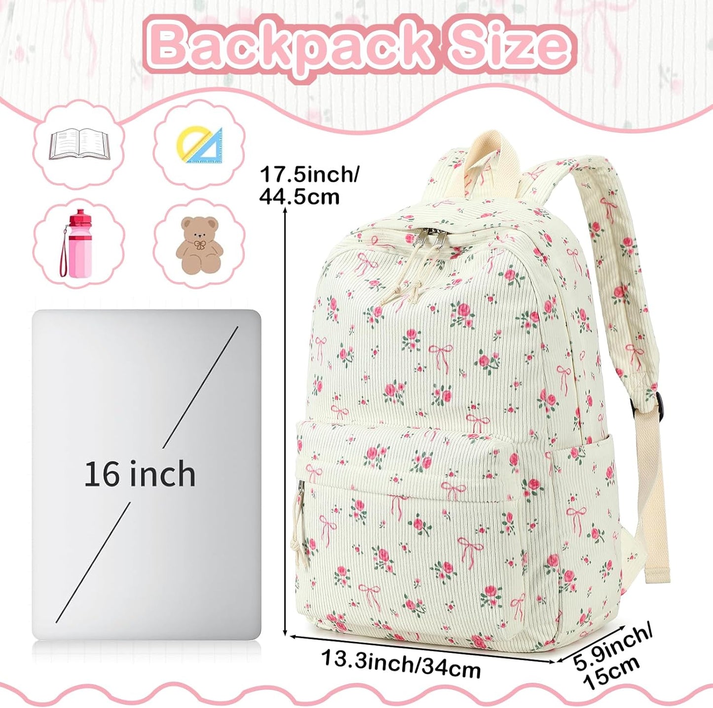 LEDAOU Backpack for Girls School Bag Kids Bookbag Teen Backpack Set Daypack with Lunch Bag and Pencil Case