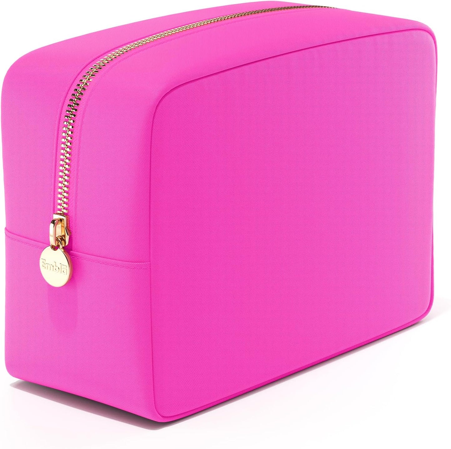 Embla Makeup Bag Travel Cosmetics Pouch and Toiletry Bag, Nylon Zipper Pouch Purse, Cute Make Up Organizer Storage Tote for Women Girls, Travel Skincare Case, Large Makeup Bags, Bubblegum