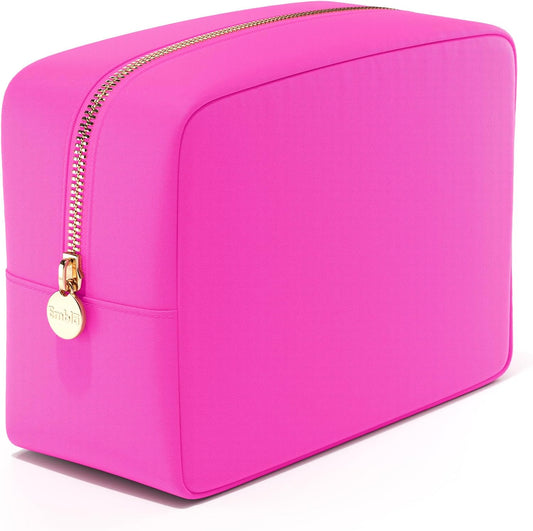 Embla Makeup Bag Travel Cosmetics Pouch and Toiletry Bag, Nylon Zipper Pouch Purse, Cute Make Up Organizer Storage Tote for Women Girls, Travel Skincare Case, Large Makeup Bags, Bubblegum