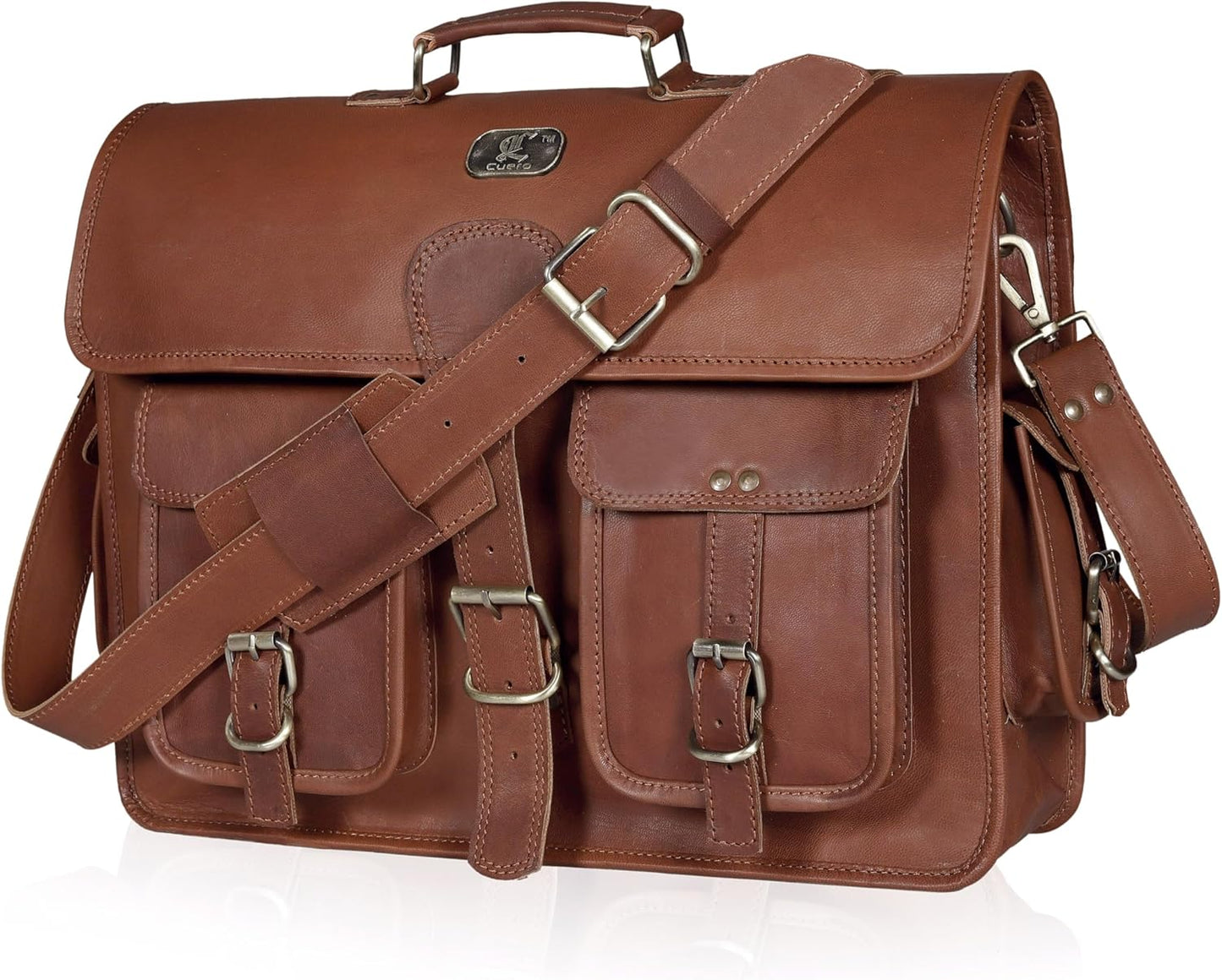 18 Inch Buffalo Leather Laptop Briefcase for Men Vintage Handmade Leather Messenger Bag for Work, Travel & Business – Rustic Brown Full Grain” Best Computer Satchel School distressed Bag