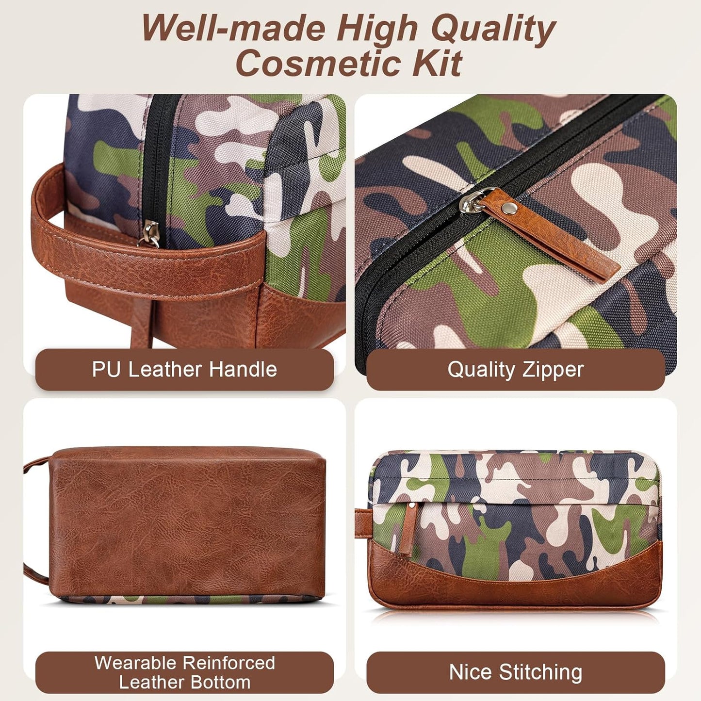 Travel Toiletry Bag for Men, Hanging Toiletry Organizer, Water Resistant Shaving Kit with Large Capacity for Travel Accessories (Camo-Bright Green, Medium)