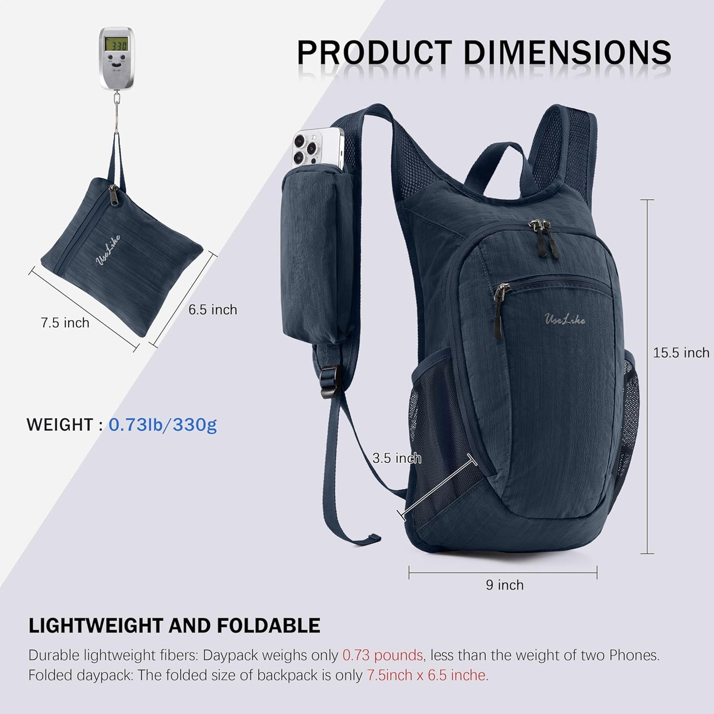 10L Small Hiking Backpack Travel Daypack Lightweight Packable Back Pack for Women Men(Dark Navy)