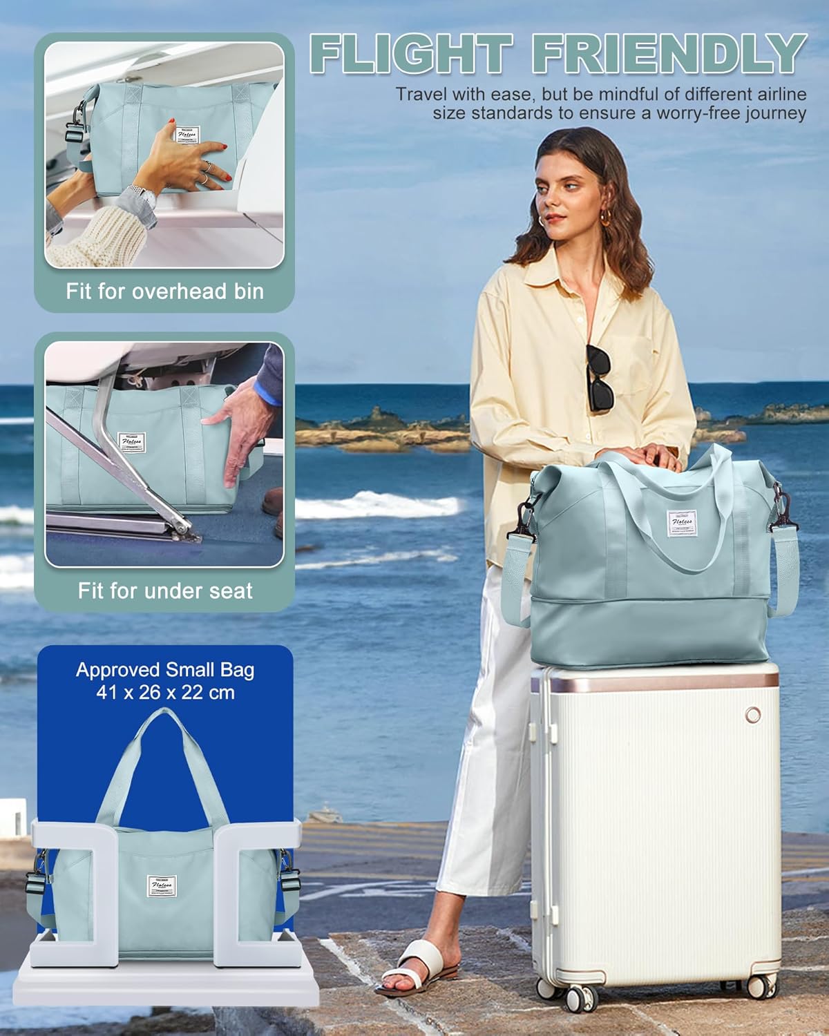 Travel Duffel Bag, Sports Tote Gym Bag, Shoulder Weekender Overnight Bag for Women