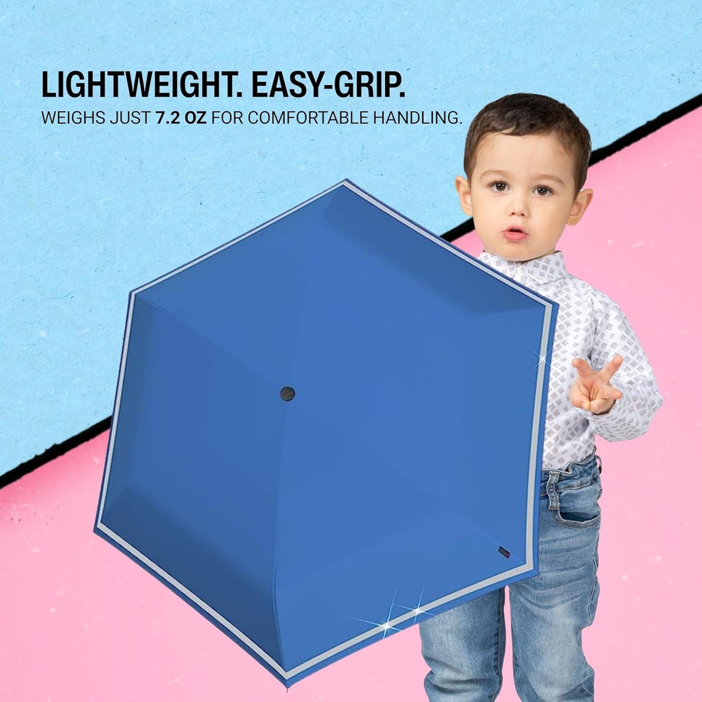 Knirps Rookie Manual Rain Umbrella for Elementary and Middle School Kids – 35.4" Canopy with Reflective Safety Stripe, Carrying Case Included