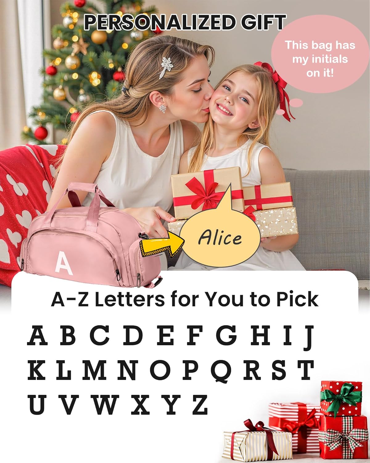 Sweet 16 Gifts for Daughter, Initial Gym Bags with Shoe Compartment, Dance Bag for Girls, Monogram Kid Overnight Bags, Travel Duffle Tote-Teen Girl Gifts Trendy Stuff (Letter P)