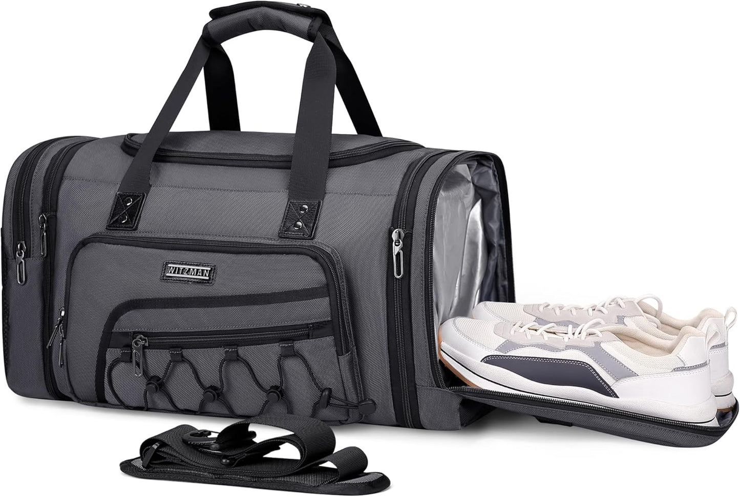 WITZMAN Duffle Bag for Men Nylon Large Gym Weekender Bag with Shoe Compartment Expandable Carry on Overnight Bag(B695 Silvery Grey)