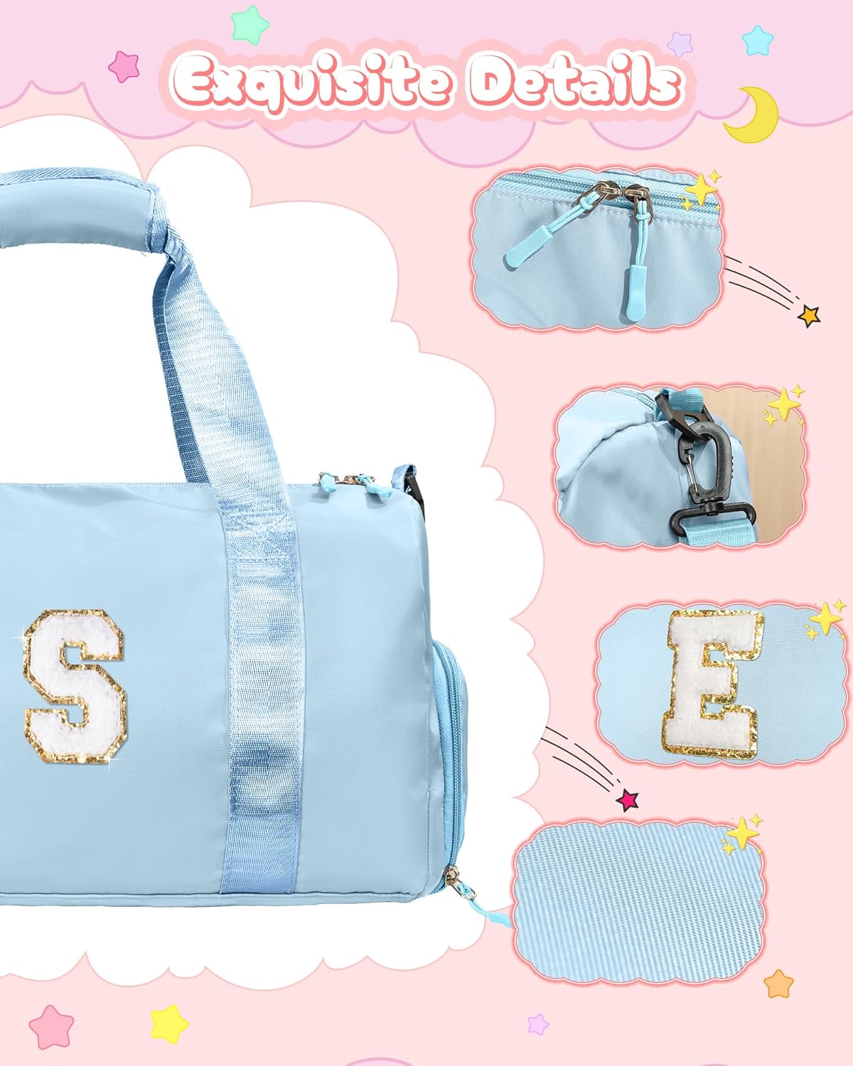 Dance Gifts Granddaughter-Girl Gym Bag with Shoe Compartment, Kid Personalized Dance Bags, Initial Travel Tote with Makeup Pouch, Niece Girls Birthday Gift (Letter L)