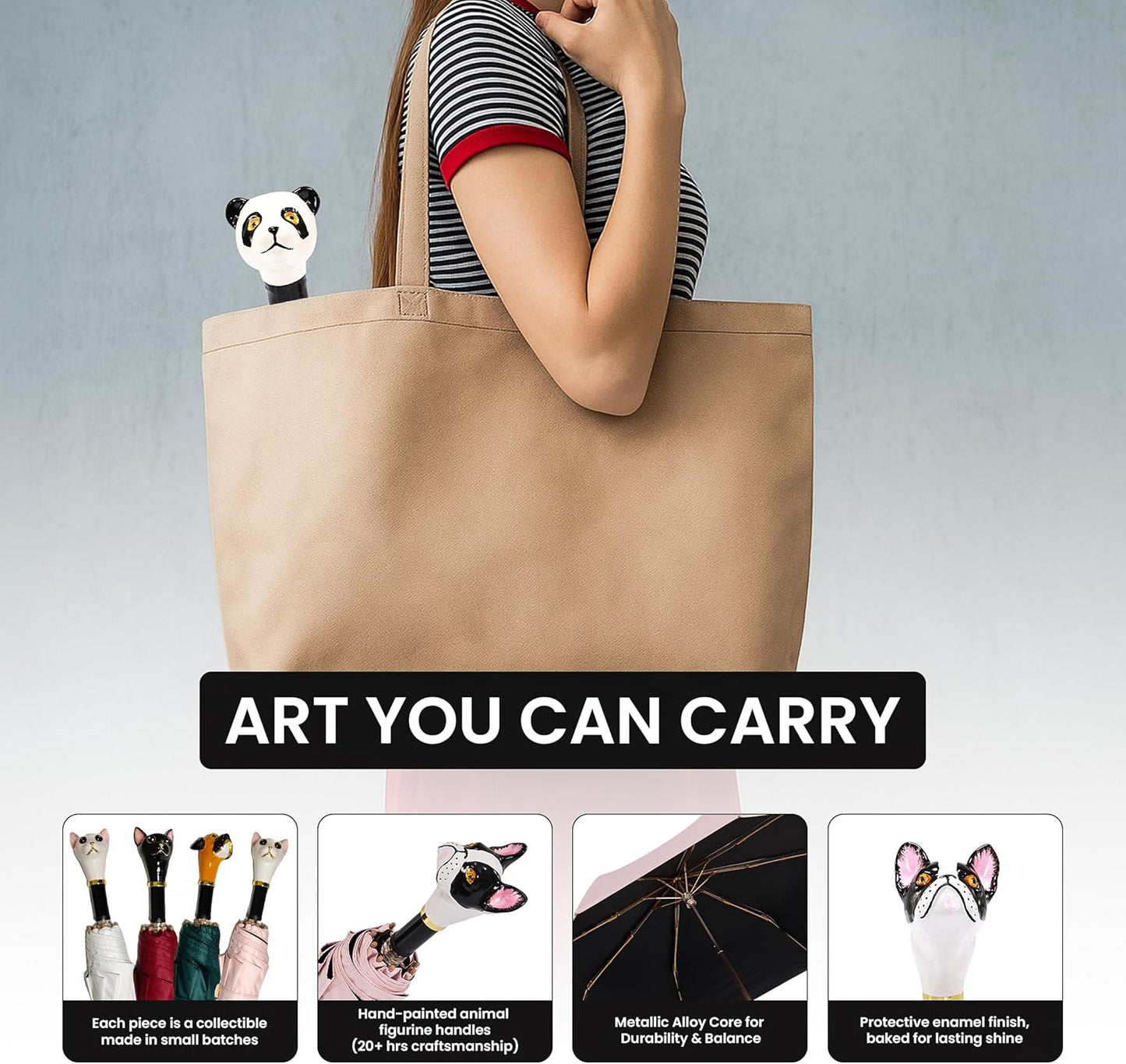 Handpainted Artisan Foldable Umbrella – Animal Lovers – Traditional Enamel Figurine – Fashion Umbrella – Unique Gift Idea – Compact & Windproof – Advanced UV Protection