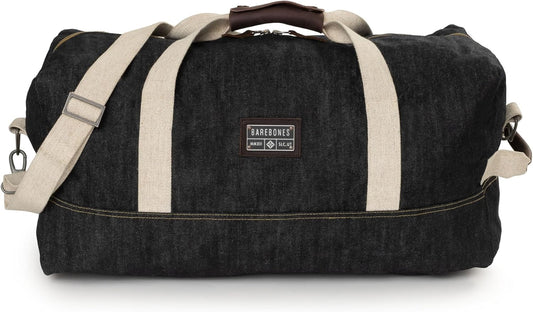 Barebones Neelum Duffel Bag – 40L Waxed Denim Travel Duffel with Full-Grain Leather Handles, Internal Pockets & Removable Strap – Durable Overnight or Weekend Bag for Men & Women