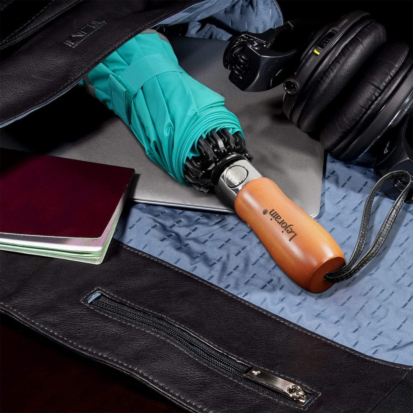 Lejorain Golf Large Inverted Umbrella - Black Big Windproof Heavy Duty Upside Down 46/50/54 Inch Compact Reverse Car Automatic Folding Reflective Umbrella