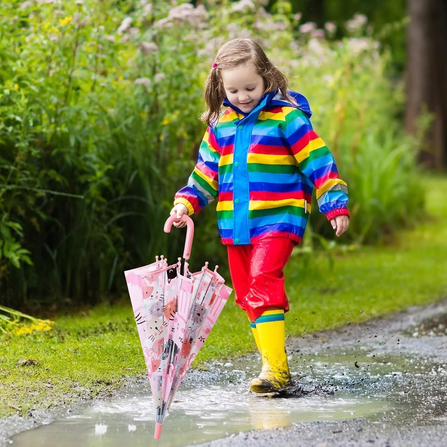 Kids Umbrella Clear Bubble Umbrellas for Rain,Transparent Dome Safety Windproof Umbrella with Easy-Grip Hook Handle for Toddler Girls and Boys