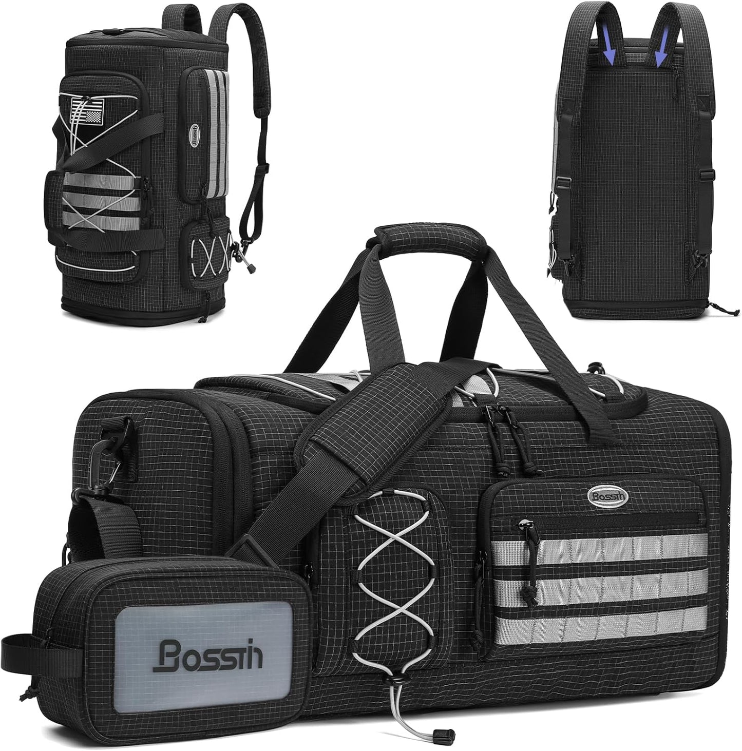 Bosstin Gym Bag for Men & Women,45L Travel Duffle Sports Duffel Bag Gym Weekender Overnight Backpack with Shoe Compartment (BLACK CHECKERED)