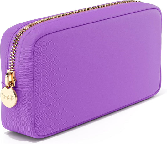 Embla Makeup Bag Travel Cosmetics Pouch and Toiletry Bag, Nylon Zipper Pouch Purse, Cute Make Up Organizer Storage Tote for Women Girls, Waterproof Travel Skincare Case, Small Makeup Bags, Grape