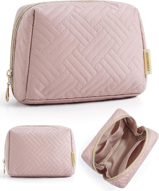 BAGSMART Small Makeup Bag, Travel Cosmetic Bag Make Up Pouch Small Travel Essentials for Women Dorm Room Essentials Pouch,Water-resistant Toiletry Bag,Makeup Organizer Bag, Pink