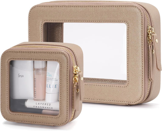 Popvibe Clear Makeup Bag Travel Cosmetic Case Transparent Toiletry Bag with Zipper, Portable Make Up Organizer Traveling Compact Car Bag for Essentials