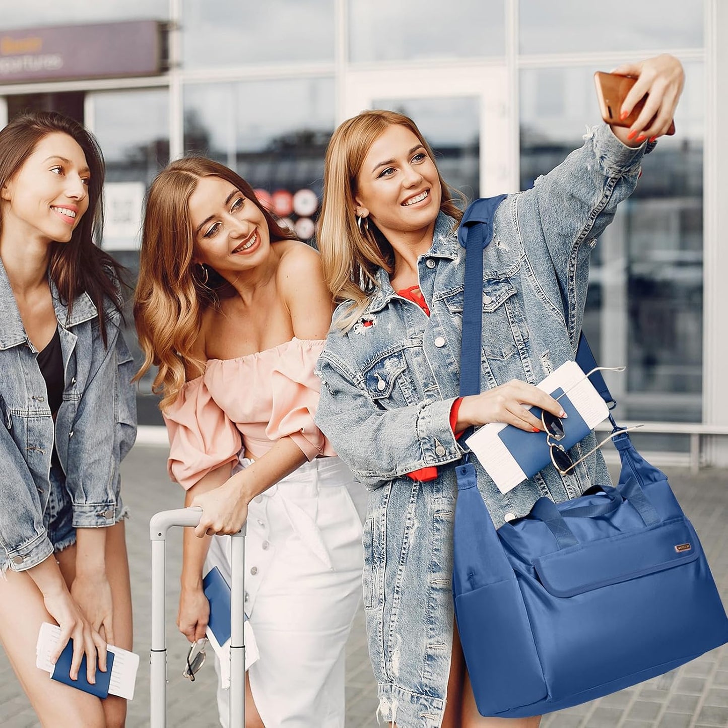 18x14x8 Personal Item Bag with Wet Pocket & Toiletry Bag, Travel Duffel Bag for Gym Underseat Weekender Carry On Luggage for Women Men (Navy Blue)